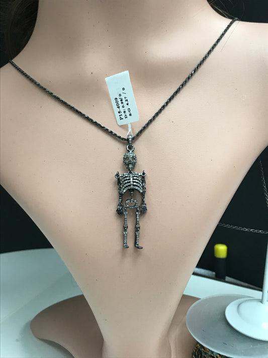 Skeleton Diamond Charm .925 Oxidized Sterling Silver Diamond Charms, Genuine handmade pave diamond Charm Size Approx 2.32"(17 x 58 MM)
