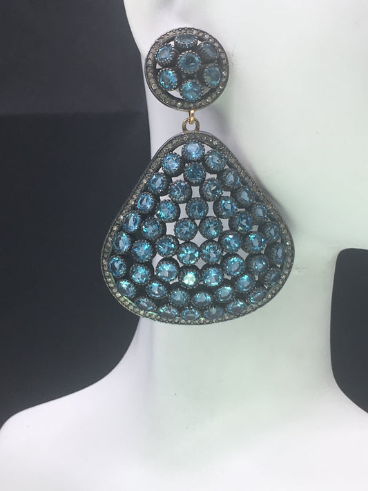 Diamond and Blue Topaz Earrings