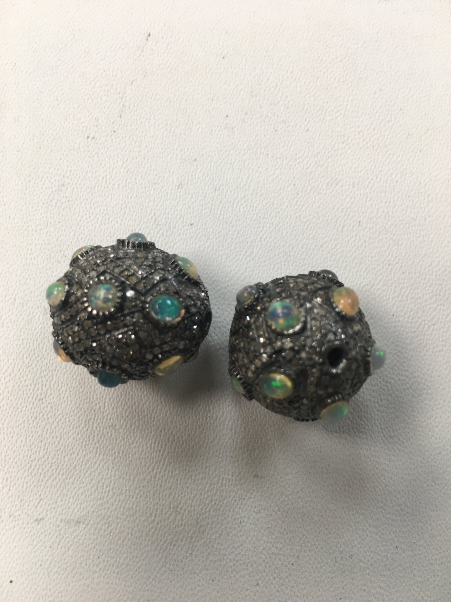 Oval Shape Pave Diamond and Opal Beads