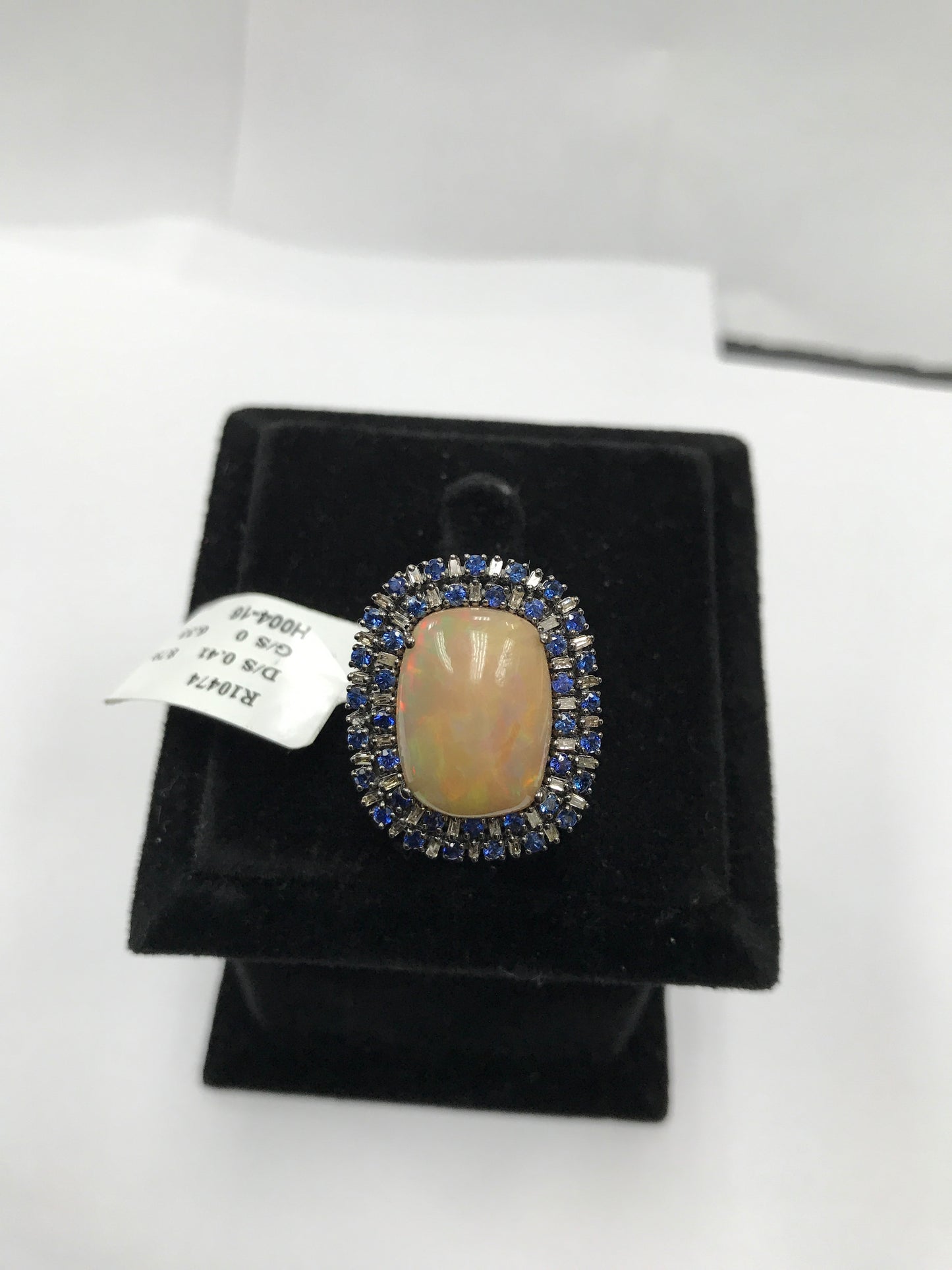 Opal and Blue Sapphire with Diamond Ring