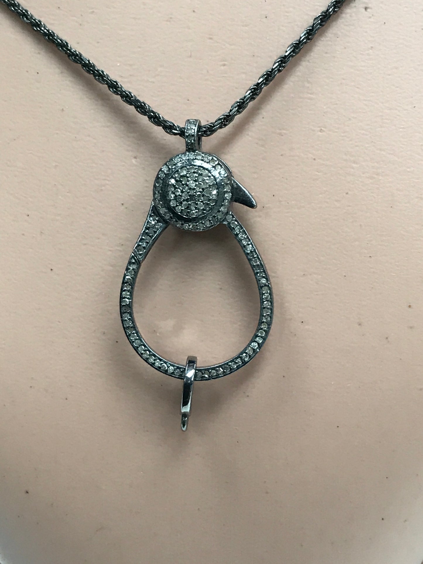 Pave Both side Diamonds Lobster Clasp, .925 Oxidized Sterling Silver Diamond Findings, Double side Diamonds, pave diamond clasp, 21x34 mm