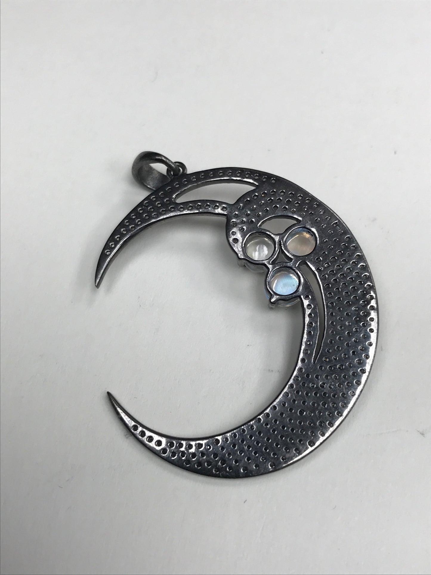 Moon Diamond Charm .925 Oxidized Sterling Silver Diamond Charms, Genuine handmade pave diamond Charm Size Approx 1.60"(40 x 35 MM)