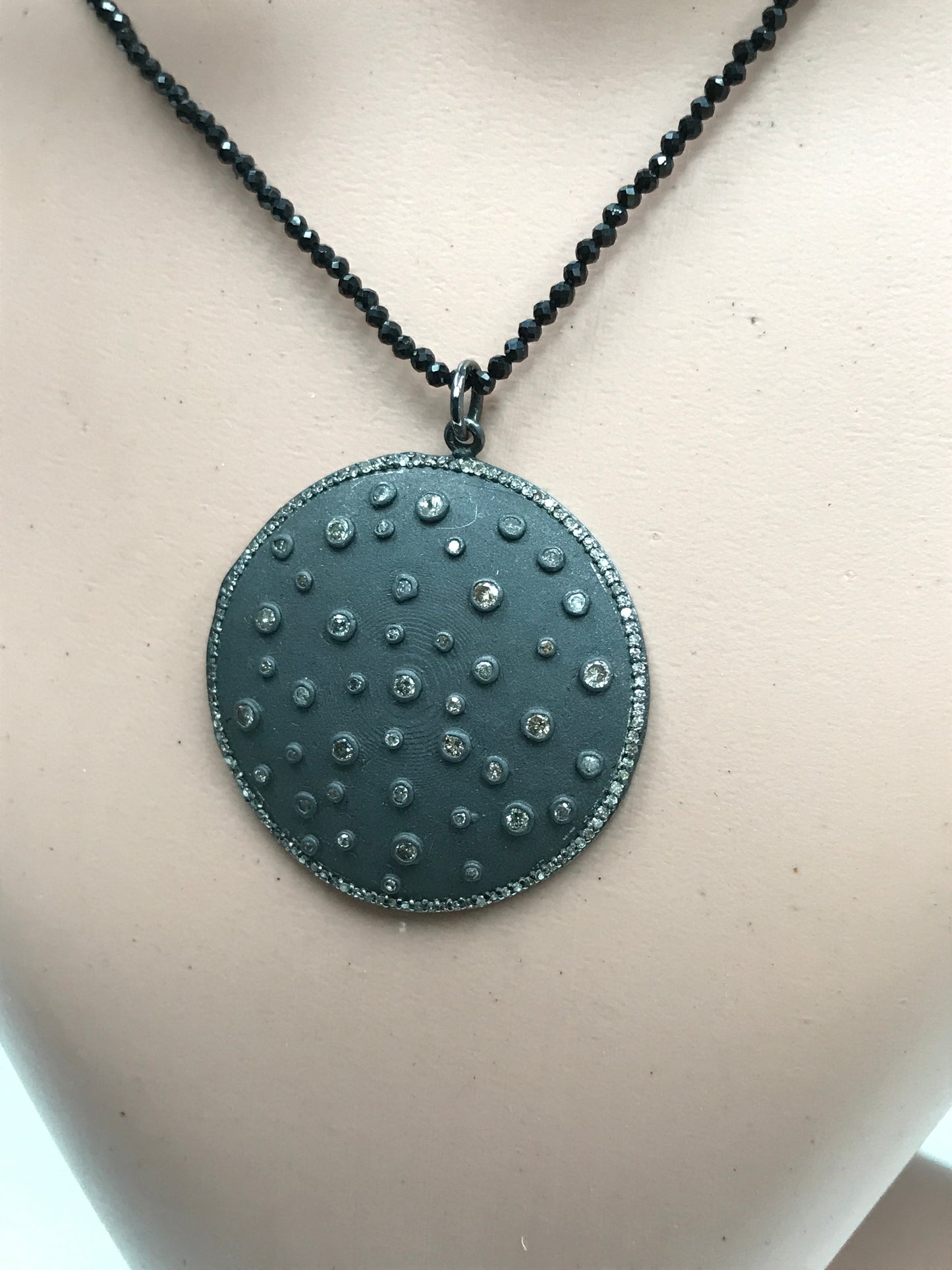 Round Shape Diamond Charm .925 Oxidized Sterling Silver Diamond Charms, Genuine handmade pave diamond Charm.