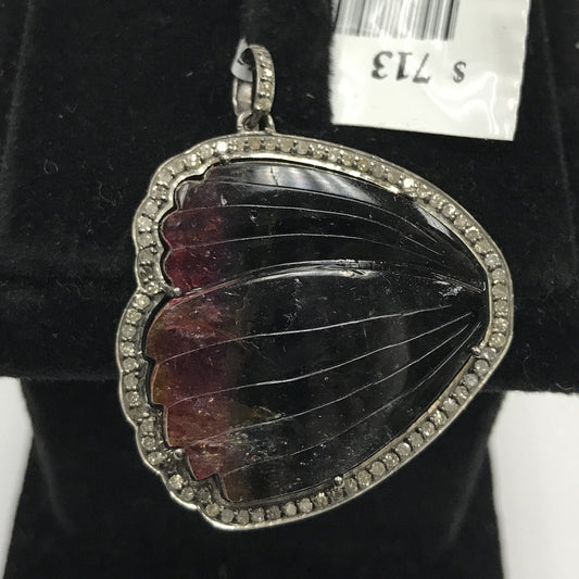 Tourmaline Watermelon and Diamond Pendant