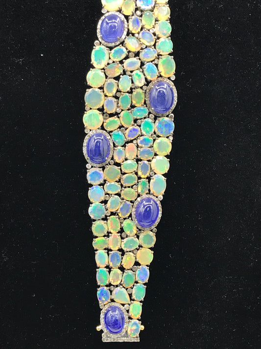 Opal and Tanzanite Designer Bracelet with Diamonds