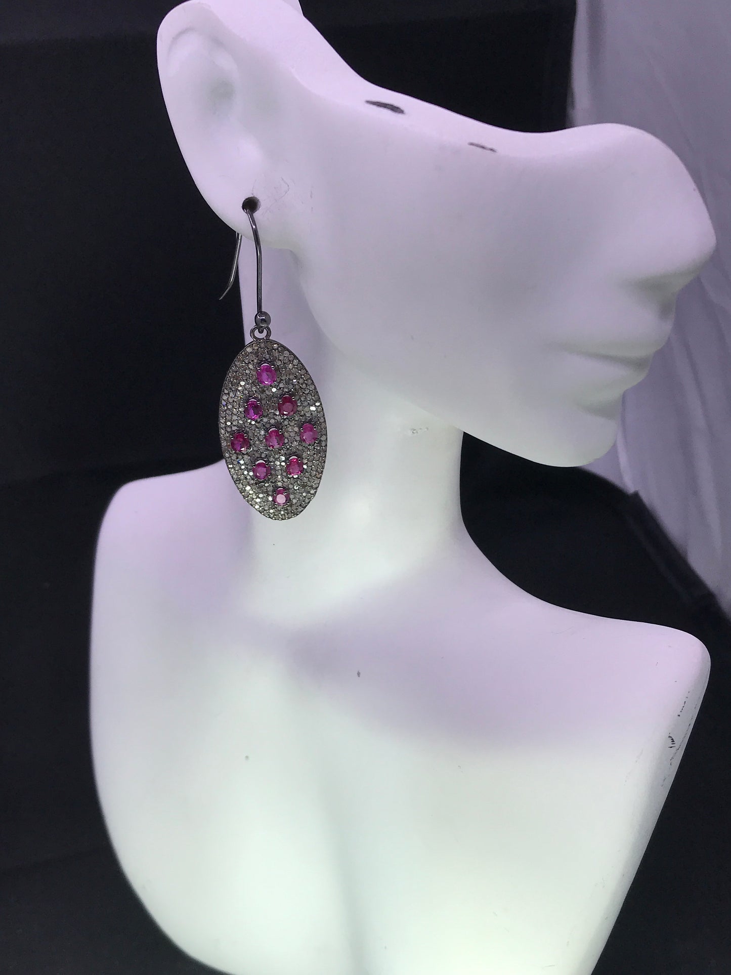 Diamond Oval Earrings with Ruby