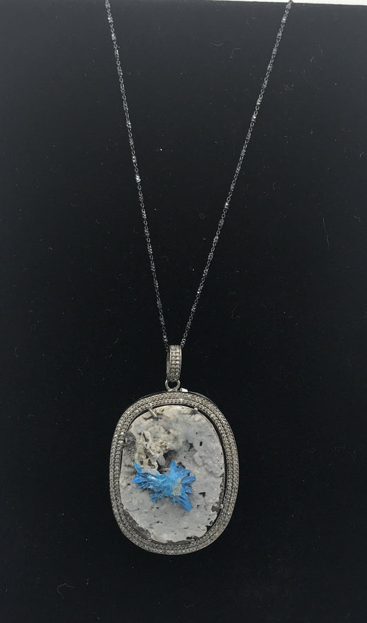 Tourqouis Iolite Diamond Pendant