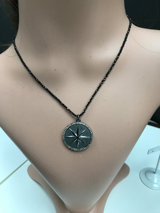 Round Silver Pave Diamond Pendant