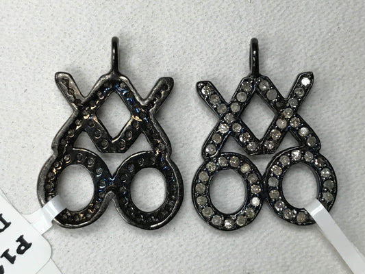 XXOO Diamond Charm .925 Oxidized Sterling Silver Diamond charm, Genuine handmade pave diamond charm Size Approx 0.80"(15 x 20 MM)