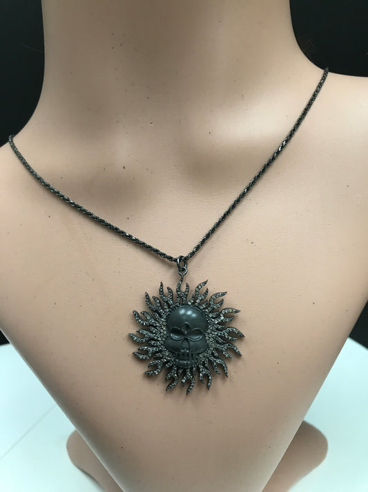 Skull Diamond Charm .925 Oxidized Sterling Silver Diamond Charms, Genuine handmade pave diamond Charm.