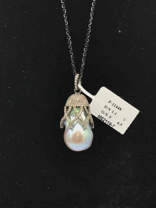 Drop Shape Baroque Pearls Diamond Pendants