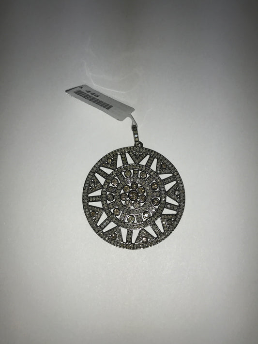 Round Shape Diamond Pendant .925 Oxidized Sterling Silver Diamond Pendant, Genuine handmade pave diamond Pendant.