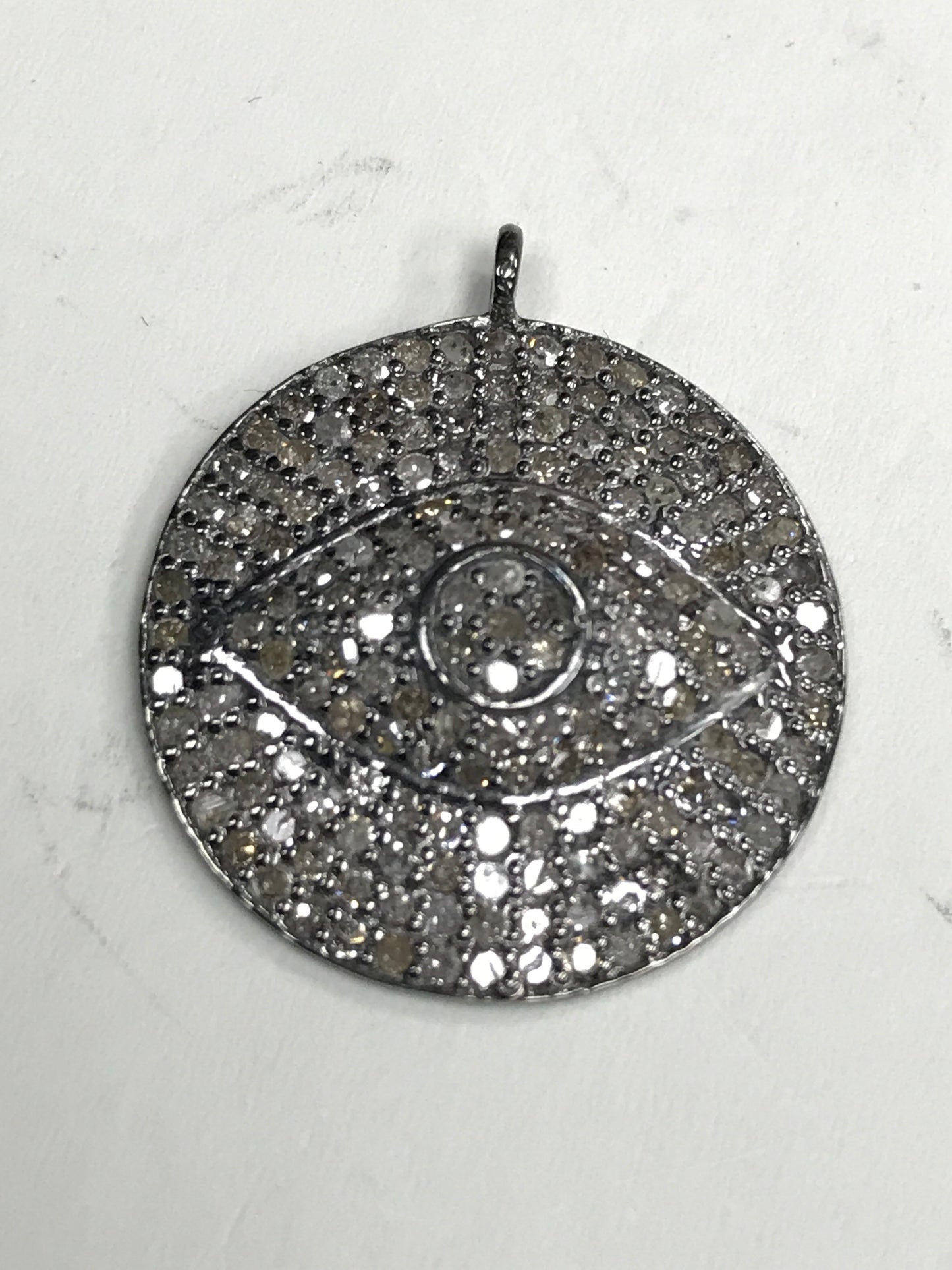 Evil Eye Diamond Charm .925 Oxidized Sterling Silver Diamond Charms