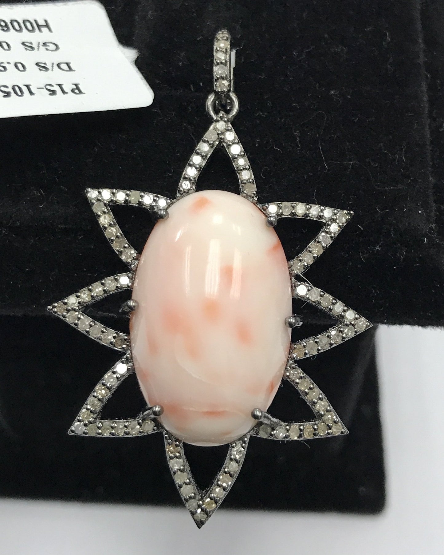 Pink Coral Oval Cabochon Diamond Pendant