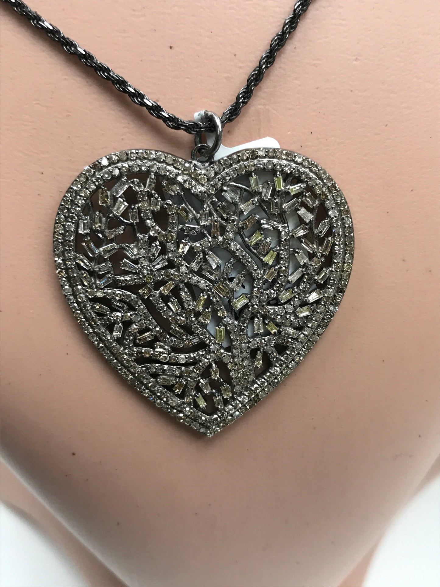 Heart Shape Diamond Pendant .925 Oxidized Sterling Silver Diamond Pendant, Genuine handmade pave diamond Pendant.