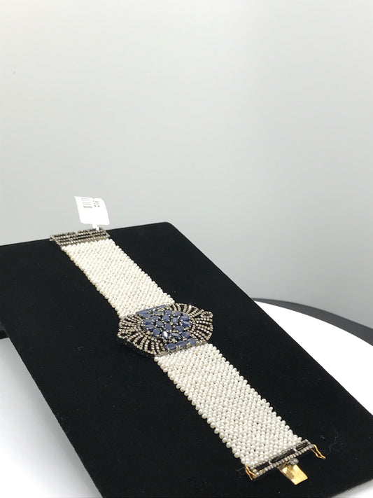 Sapphire and Diamond Designer Pearl Woven Bracelet