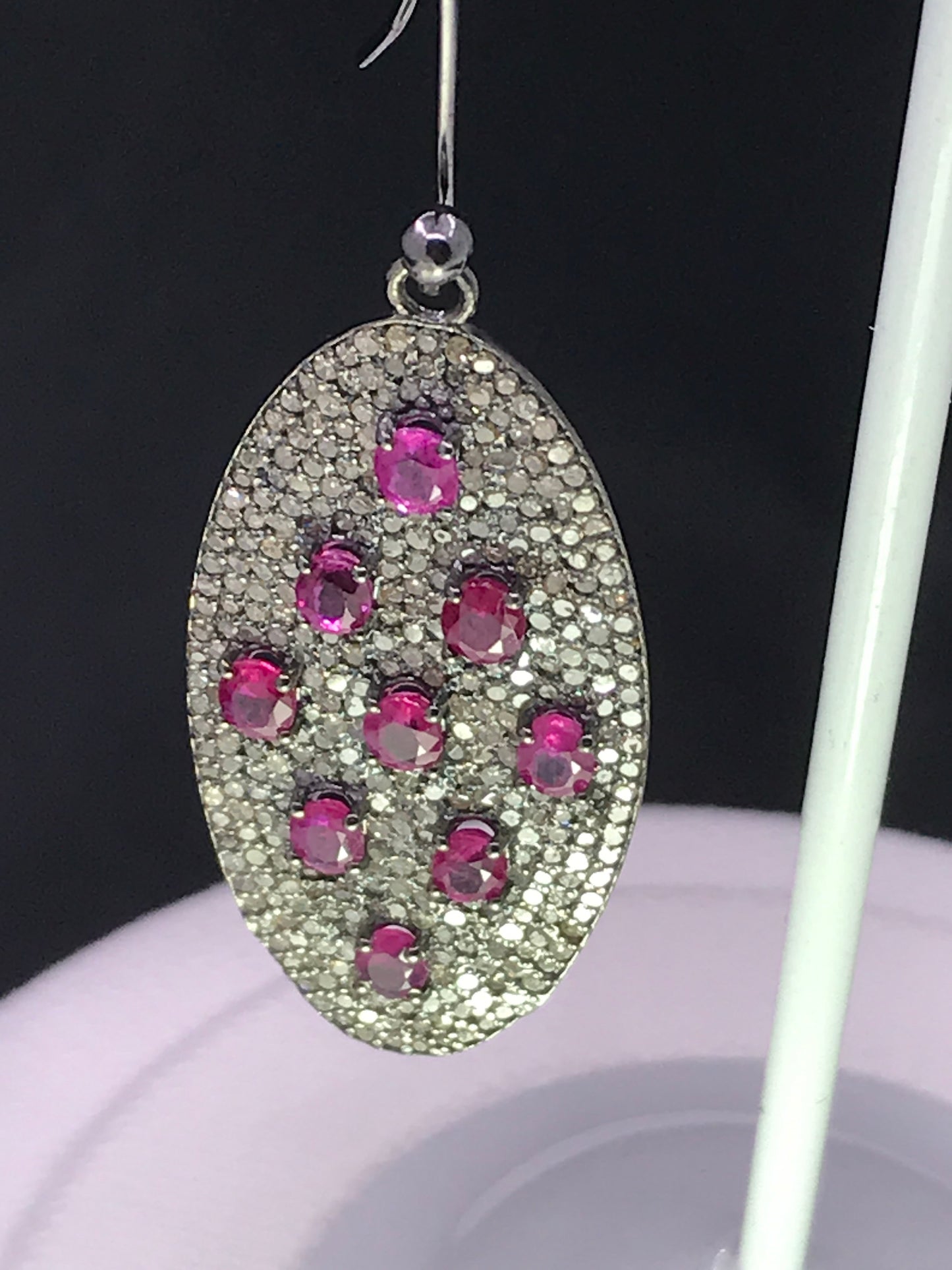 Diamond Oval Earrings with Ruby