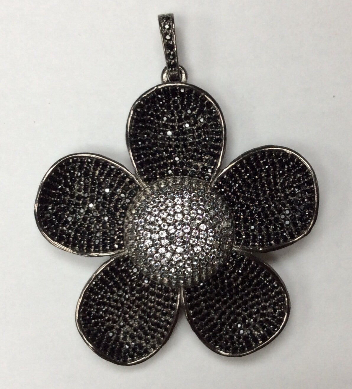 Flowers Black Spinel/White Topaz Charm