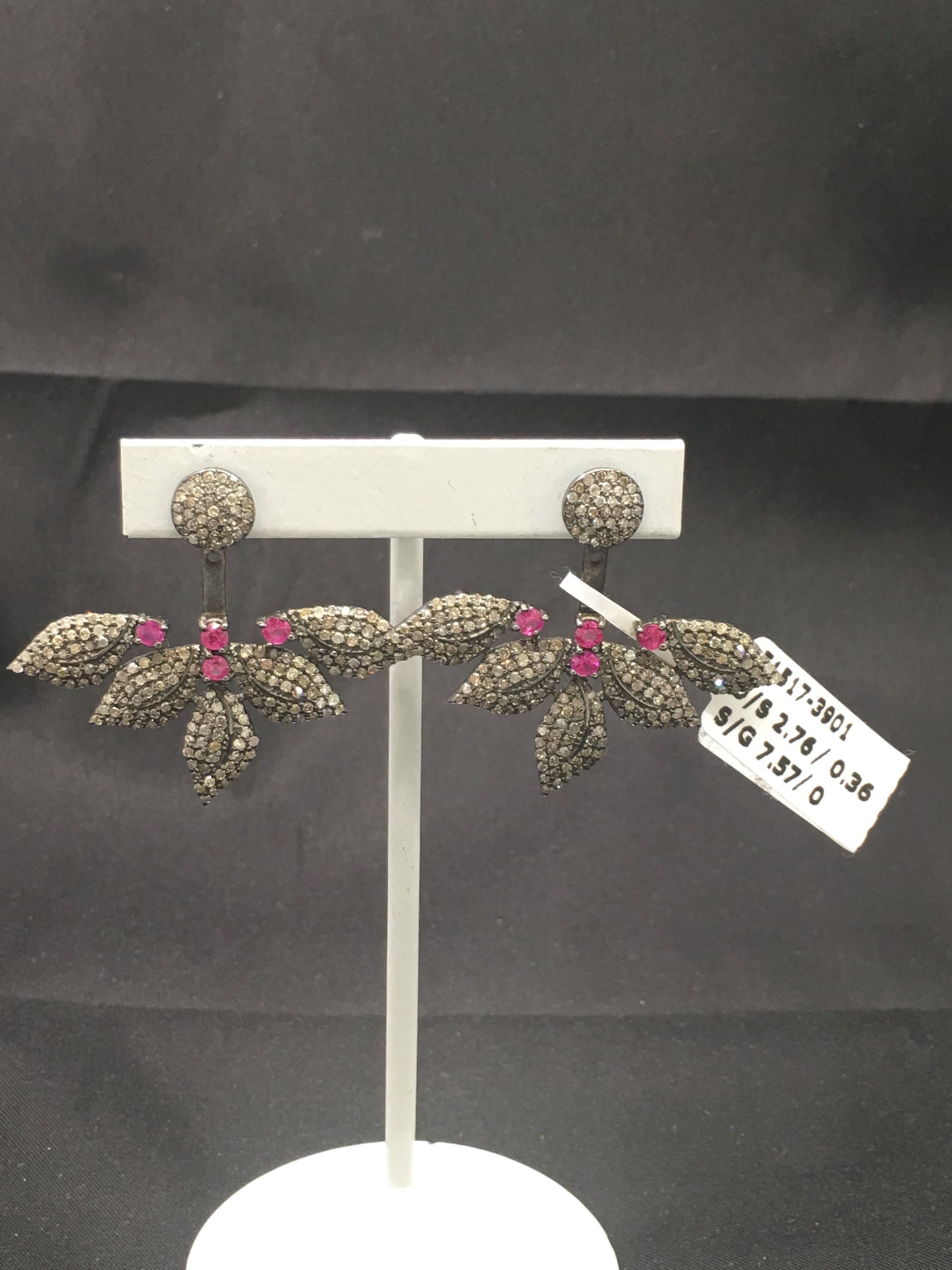 Flower Diamond Silver Earring .925 Oxidized Sterling Silver Diamond Earring, Genuine handmade pave diamond Earring Size 1.56"(32 x 39 MM )