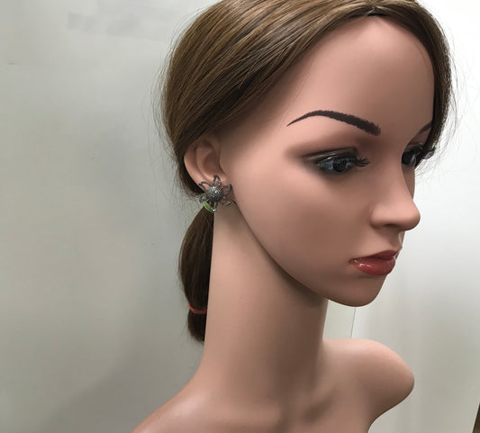 Flower pave Diamond and Silver Earrings