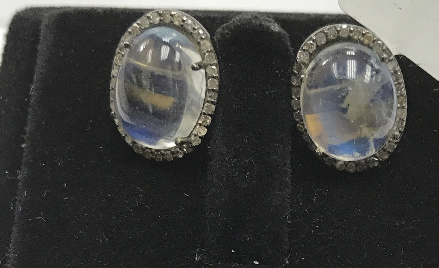 Rainbow Moonstone Diamond Earring Stud