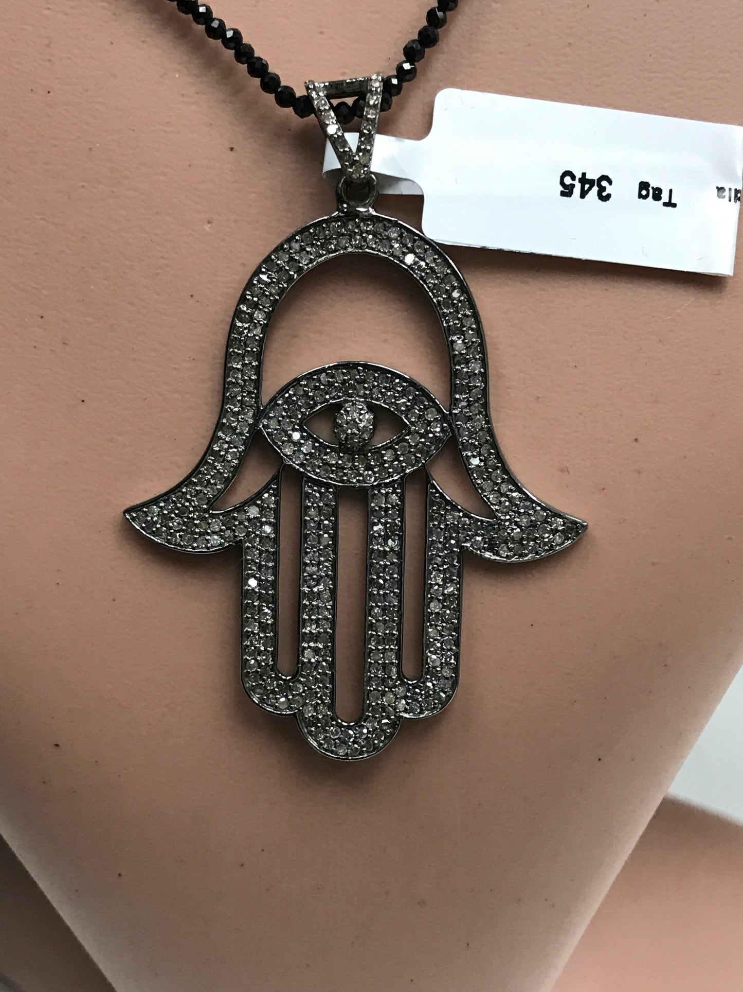 Hamsa Hand Diamond Charm .925 Oxidized Sterling Silver Diamond Charms, Genuine handmade pave diamond Charm Size Approx 2.4 "(60 x 42 MM)