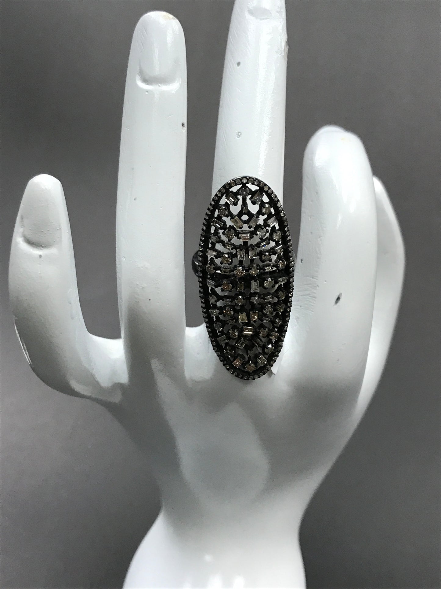 Oval Shape Silver Pave Diamond Ring .925 Oxidized Sterling Silver Diamond Ring, Genuine handmade pave diamond Ring