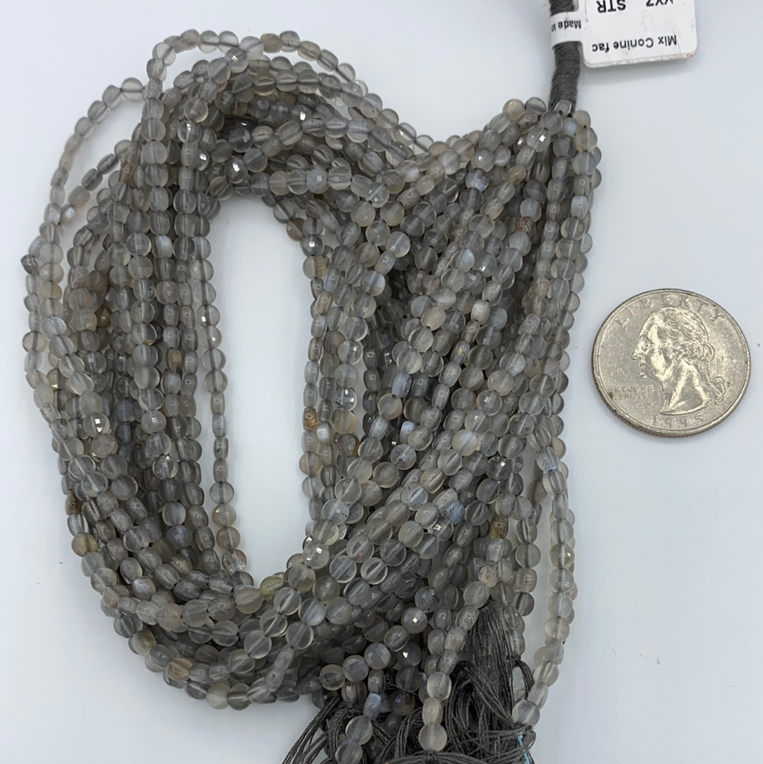 Moonstone, Grey Moonstone Faceted Beads Coin, Beads Coin Beads, Coin