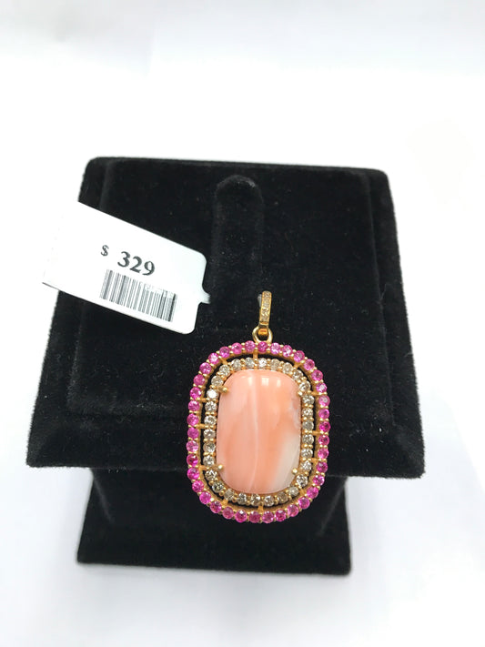 Pink Coral with Diamond and Ruby Pendant