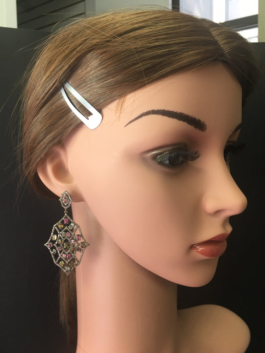Diamond and Multi Tourmaline Silver Earrings