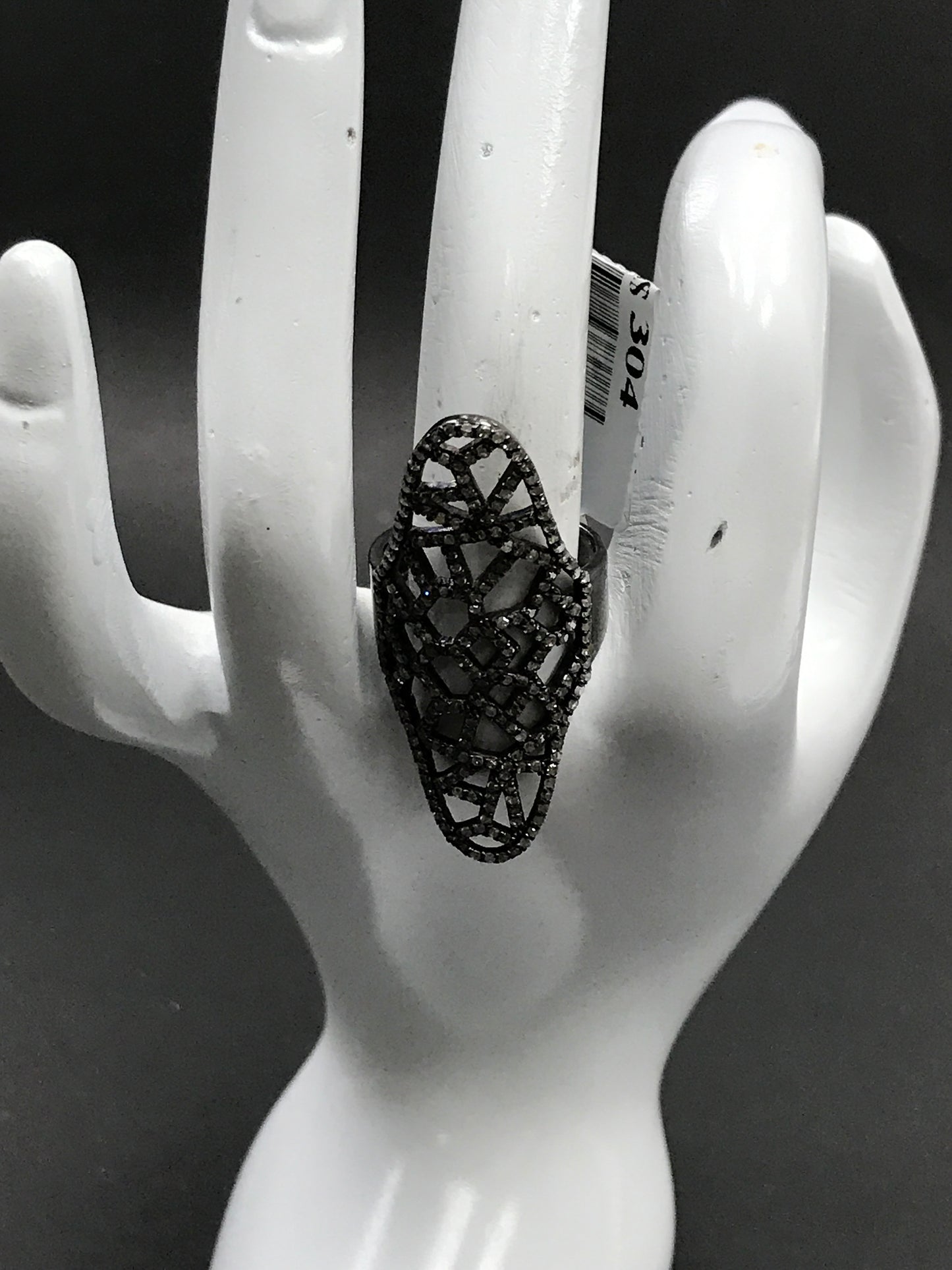 Pave Diamond Ring .925 Oxidized Sterling Silver Diamond Ring, Genuine handmade pave diamond Ring Size Approx 1.52"(20 x 38 mm)