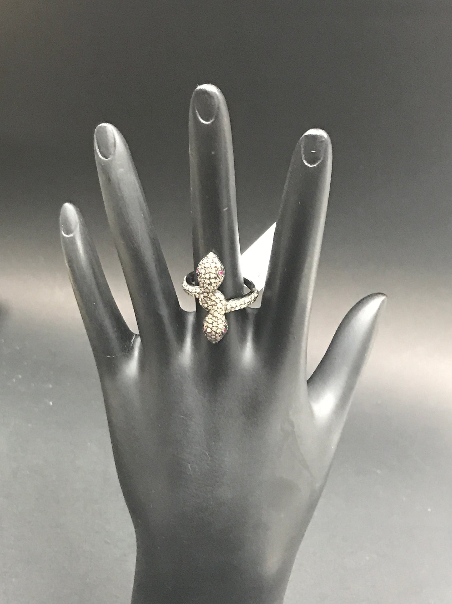 Snake Diamond and Silver Ruby Stone Black Rhodium Finish Rings