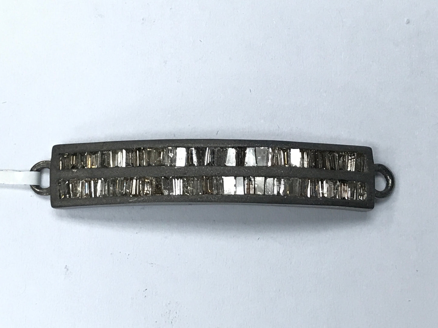 Curve Rectangle Silver Diamond Charm .925 Oxidized Sterling Silver Diamond Charms, Genuine handmade pave diamond Charm Size Approx (43 x 8 MM)