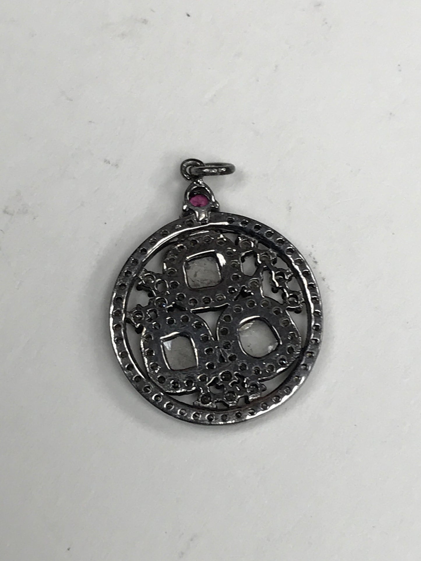 Round Shape Diamond Pendant .925 Oxidized Sterling Silver Diamond Pendant, Genuine handmade pave diamond Pendant.