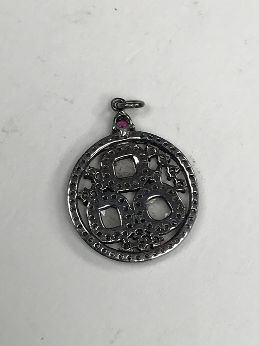 Round Shape Diamond Pendant .925 Oxidized Sterling Silver Diamond Pendant, Genuine handmade pave diamond Pendant.