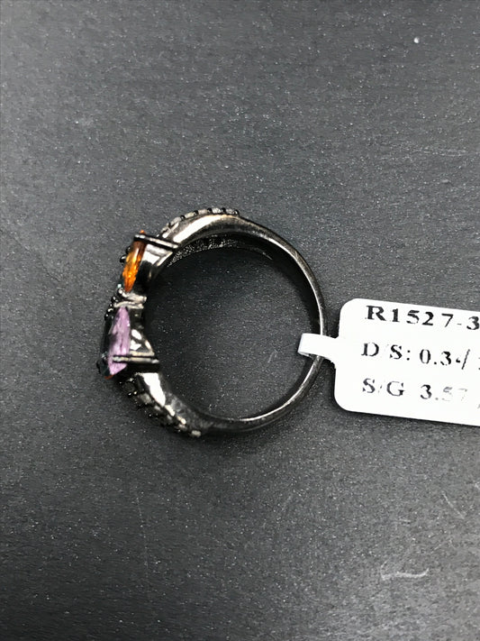 Pave Diamond Ring .925 Oxidized Sterling Silver Diamond Ring, Genuine handmade pave diamond Ring Size Approx 0.56"(13 x 14 MM)