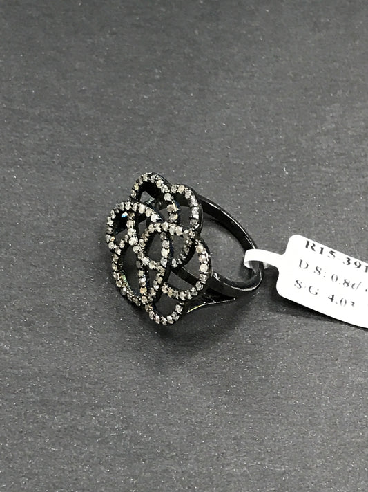 Pave Diamond Ring .925 Oxidized Sterling Silver Diamond Ring, Genuine handmade pave diamond Ring Size Approx 0.84"(21 x 21 MM MM)