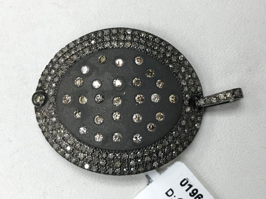 Diamond Oval Pendant, Pave Diamond Pendant,Pave Oval Necklace, Appx 26 x 36mm. Sterling Silver