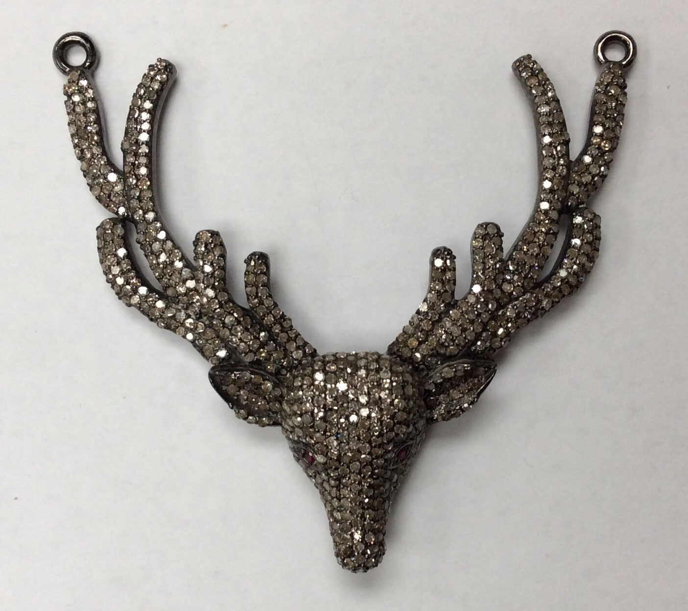Pave Diamond Pendant, Pave Deer Antler, Pave Deer Charm, Diamond Deer Pendant, Approx 2.1''(47 x 54mm), Oxidized Silver