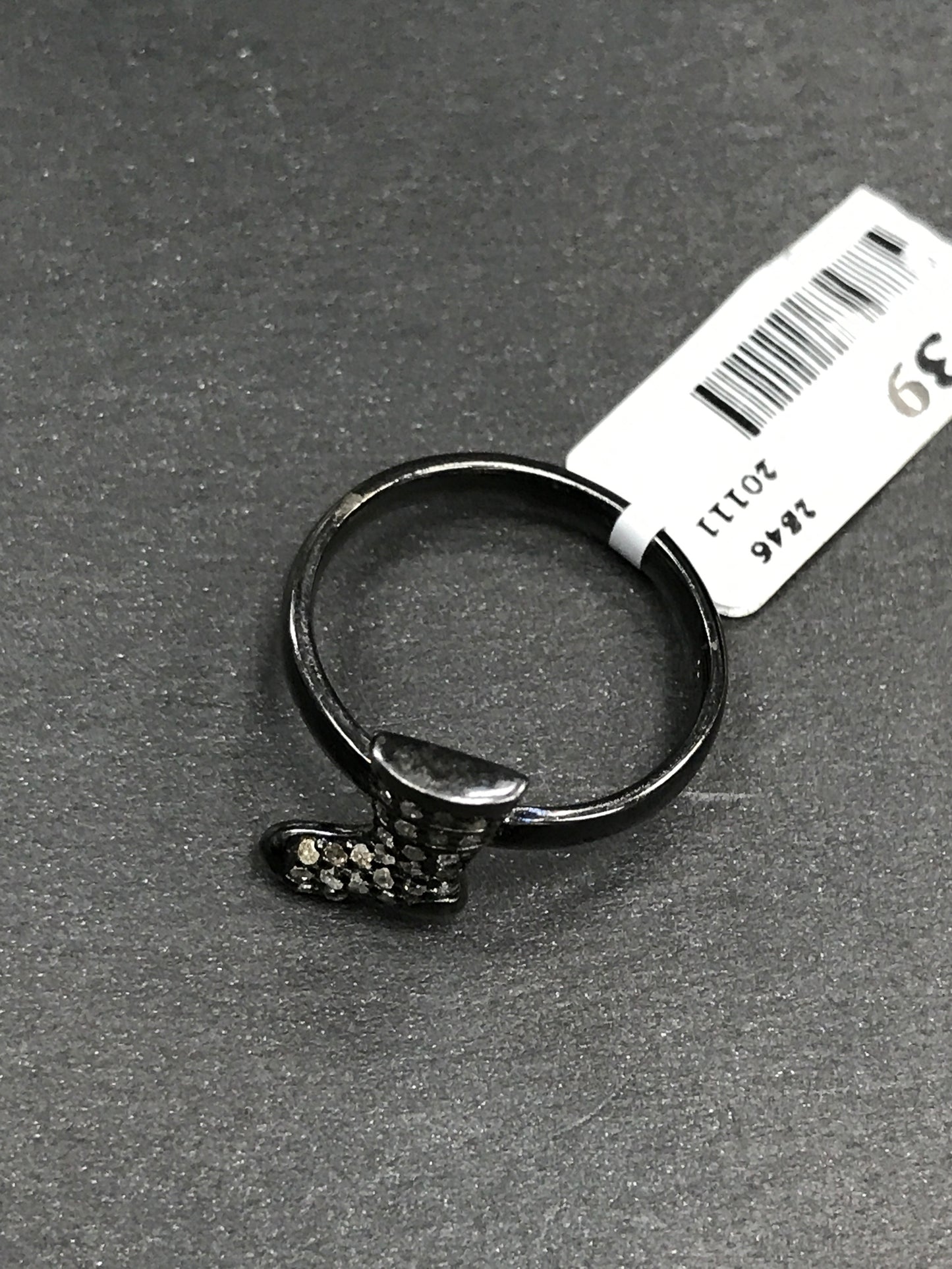 Long Boots shape Diamond and Silver Black Rhodium Finish Rings