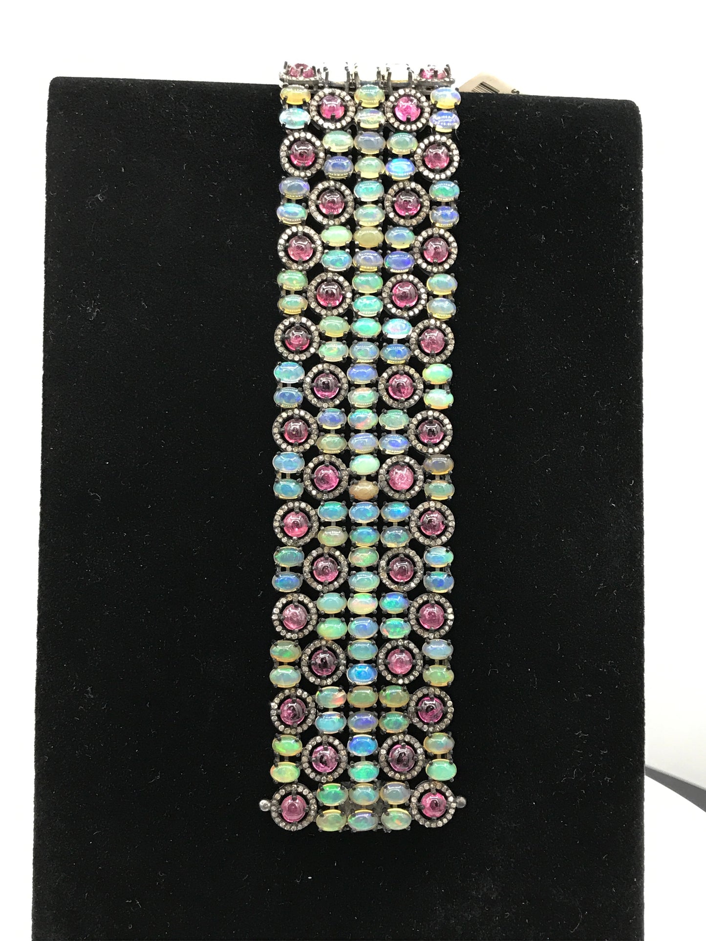 Opal and Pink Tourmaline Designer Bracelet with Diamond