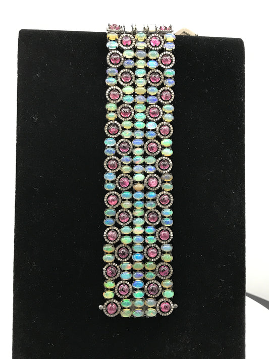 Opal and Pink Tourmaline Designer Bracelet with Diamond