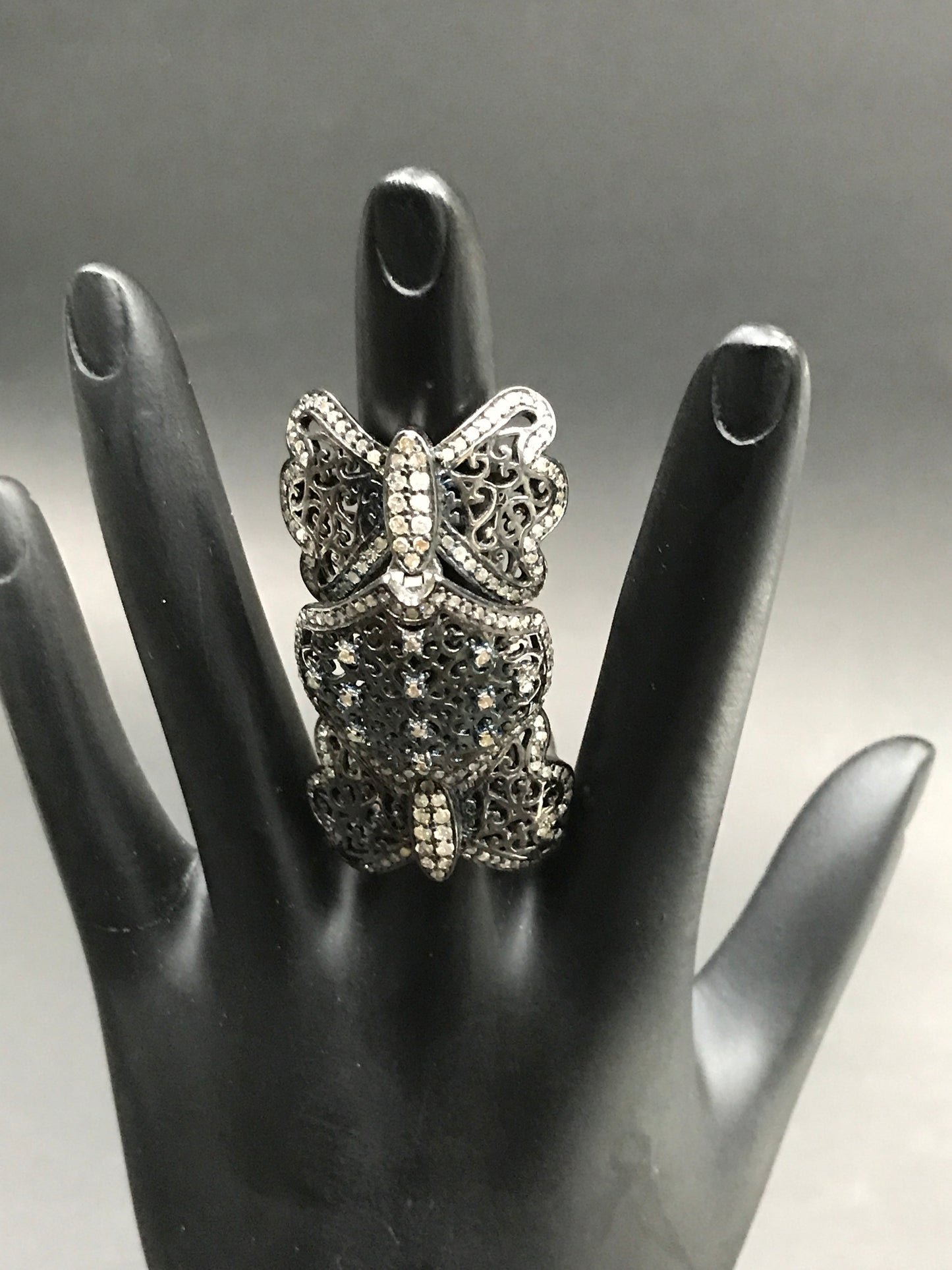 Diamond and Silver Black Rhodium Finish Rings