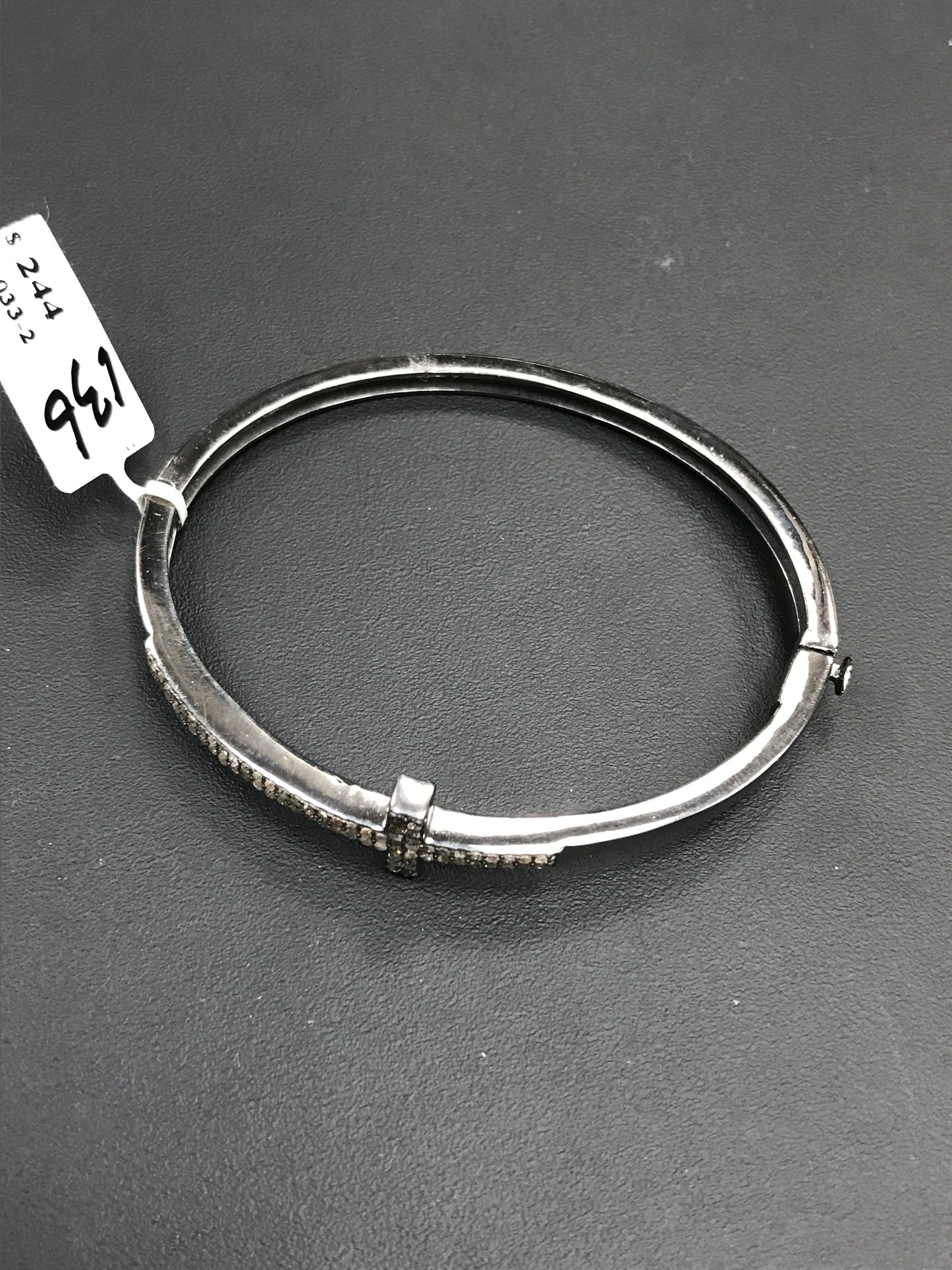 Cross Diamond Silver Bracelet .925 Oxidized Sterling Silver Diamond Bracelet, Genuine handmade pave diamond Bracelet.