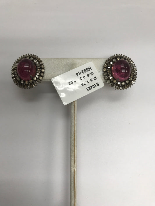 Pink Tourmaline Diamond Earring Studs