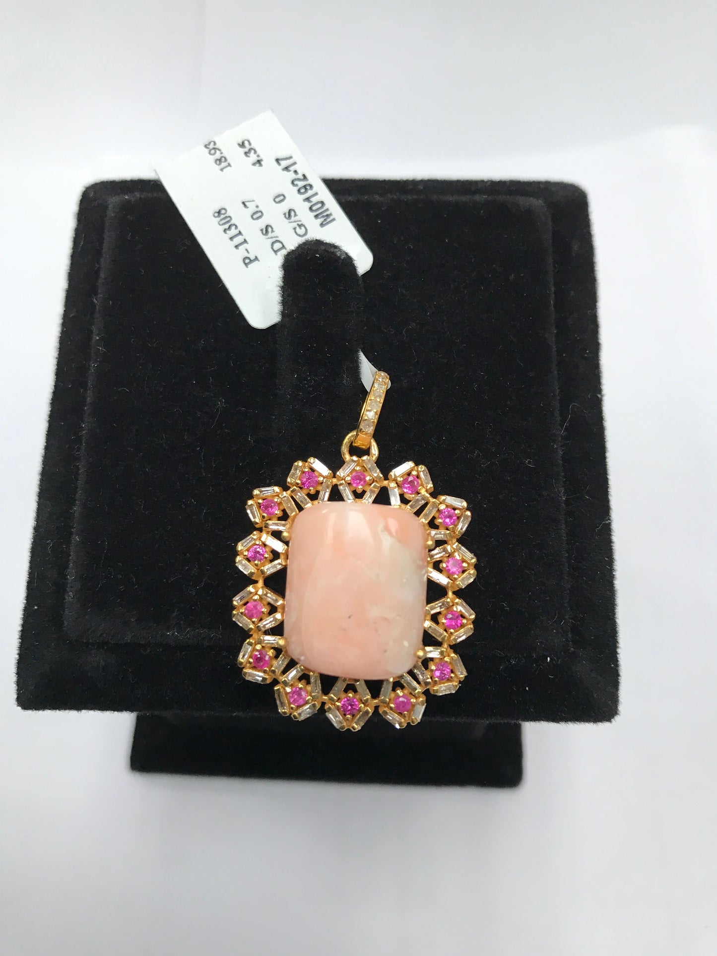 Pink Coral with Ruby and Diamond Pendant