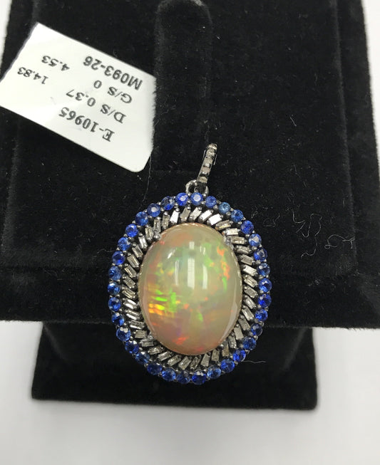 OPAL AND BLUE SAPPHIRE DIAMOND PENDANT