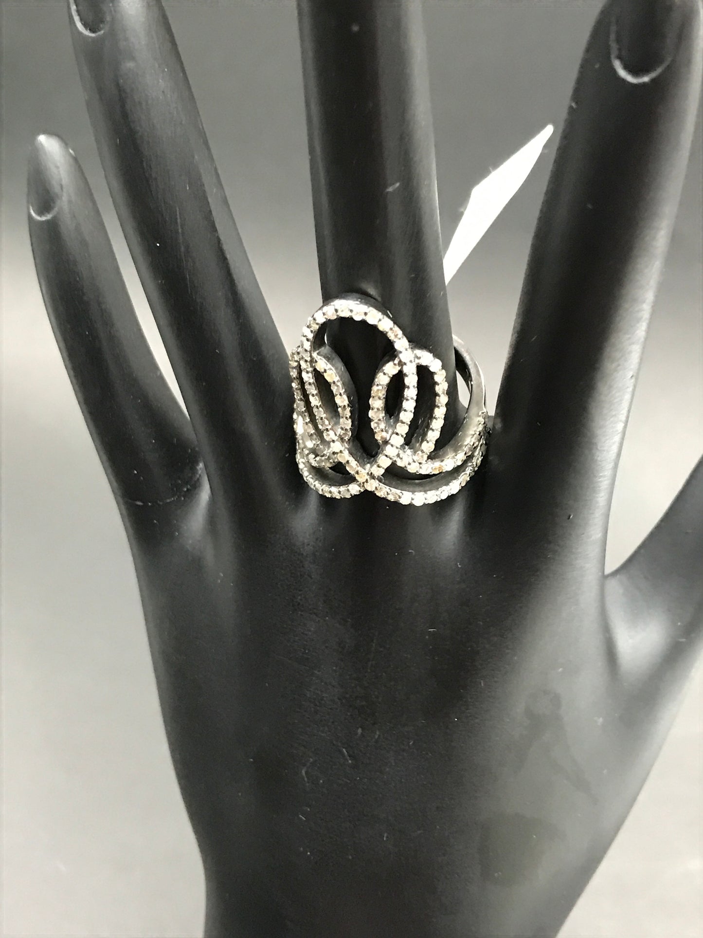 Pave Diamond Ring .925 Oxidized Sterling Silver Diamond Ring, Genuine handmade pave diamond Ring Size Approx 1.0"(25 x 20 mm)