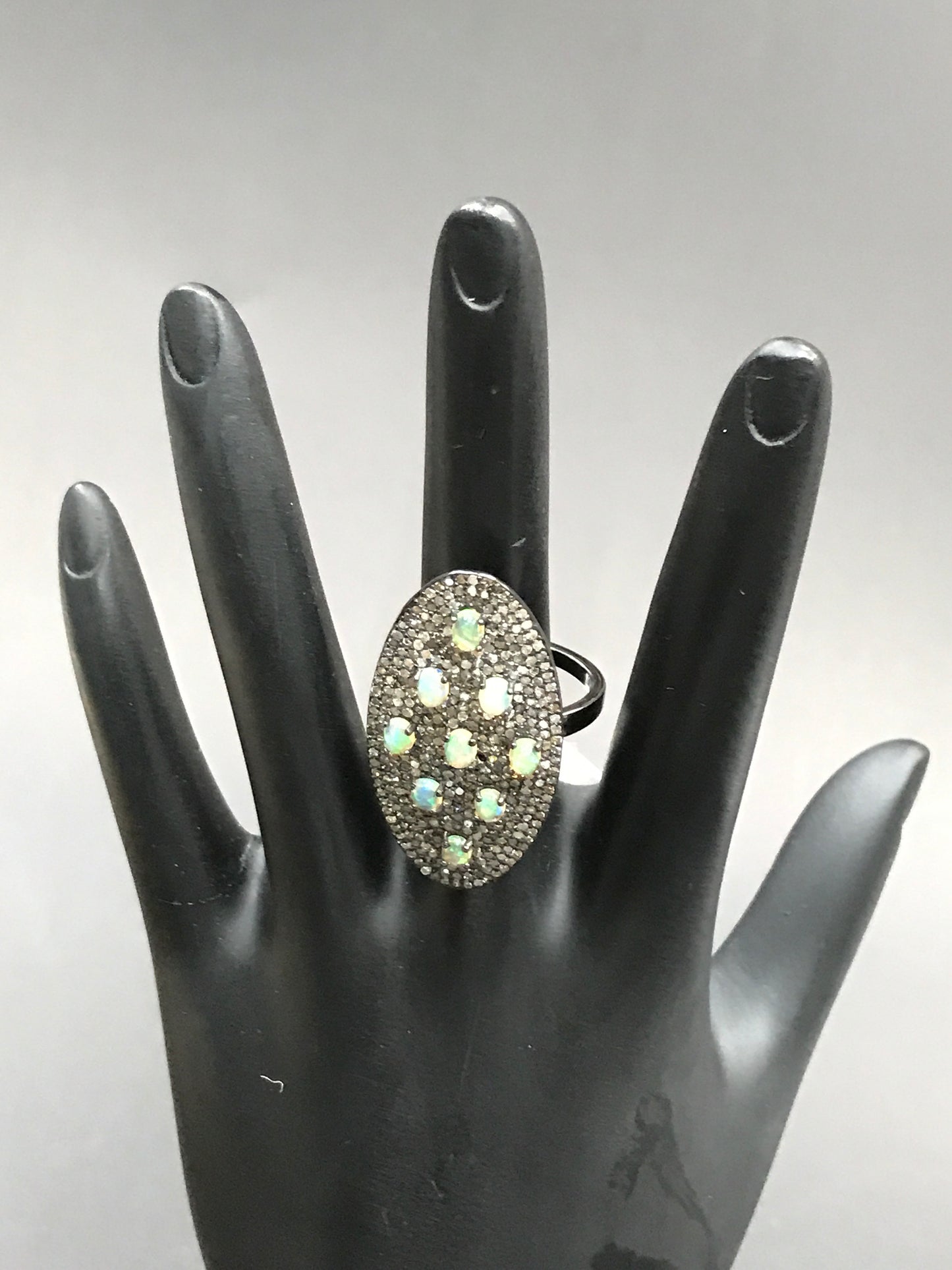 Oval Shape Diamond Ring with Opal Stone