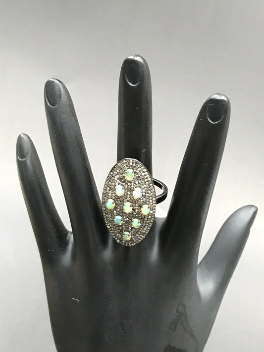 Oval Shape Diamond Ring with Opal Stone